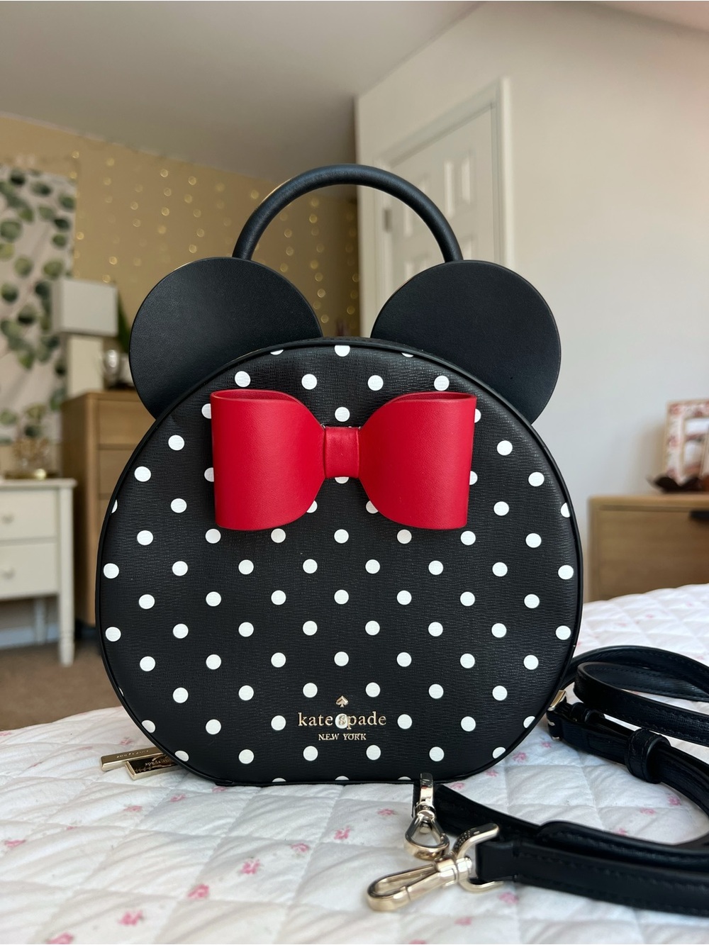 Kate Spade x Disney Minnie Mouse Crossbody Canteen Bag Black Polka Dot Purse